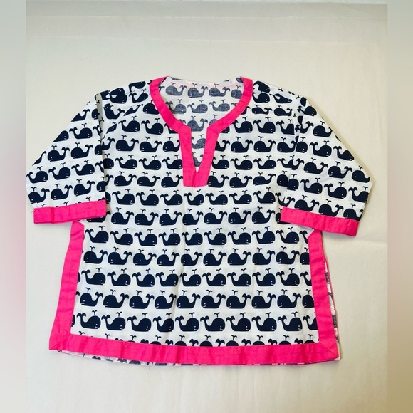 Pottery Barn Kids Other - Pottery Barn Kids Swimsuit Cover-Up Baby Size 3-6m Whales Cotton Beach Vacation
